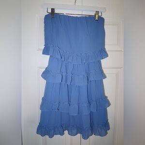 These Three Blue Strapless Ruffled Tiered A-line Dress